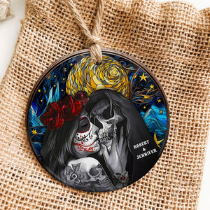 Skull Couple-Personalized Ornament - Ceramic Circle Ornament-Gift For Him/ Gift For Her-Christmas Gift- Couple Ornament - Ornament - GoDuckee