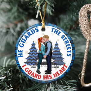 Police Couple, He Guards The Streets, I Guard His Heart, Personalized Ornament, Christmas Gifts For Couple, 01NAPO061023PA - Ornament - GoDuckee
