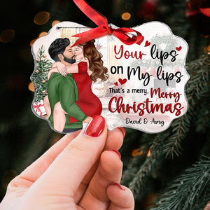 Couple, Your Lips On My Lips, That's A Merry, Merry Christmas, Personalized Ornament, Christmas Gifts For Couple - Ornament - GoDuckee
