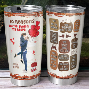Personalized Gifts For Couple Tumbler 10 Reasons You've Stolen My Heart - Tumbler Cup - GoDuckee