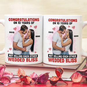 Congratulations On 10 Years Of Wedded Bliss, Funny Custom Couple Photo Coffee Mug, Gift For Couple, Valentine's Gift - Coffee Mug - GoDuckee