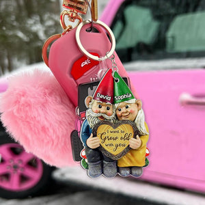 I Want To Grow Old With You, Personalized Old Gnome Couple Keychain, Gift For Couple, Valentine's Gifts - Keychains - GoDuckee