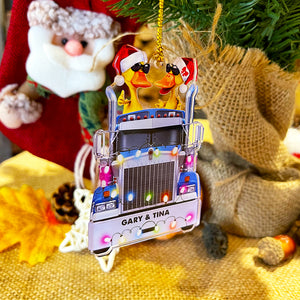 Truck Driver Christmas Ornament, Personalized Duck Christmas Ornament - Couple Gift For Truck Driver - Ornament - GoDuckee