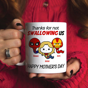 Thank Super Mom For Not Swallowing Us - Personalized Tumbler Cup - Mother's Gift - Tumbler Cup - GoDuckee