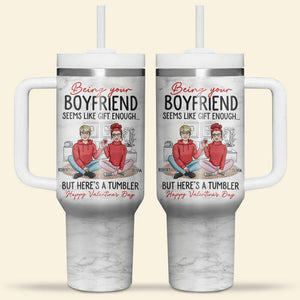 Couple Cheering, Personalized Tumbler Handle, Gifts For Couple - Tumbler Cup - GoDuckee
