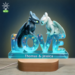 Dragon Couple Led light With Oval Base - Personalized Gifts For Couple 02TGPU080525 - Led Night Light - GoDuckee