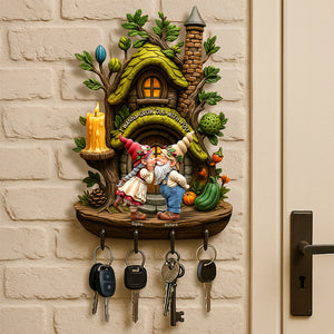 Kissing Gnome Couple Key Hanger Personalized Gifts For Couple 04QHQN230525 - Wood Sign - GoDuckee