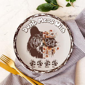 Mama Bear Ceramic Round Plate - Personalized Gift For Mom 02XQLU250325 - Ceramic Round Plate - GoDuckee