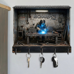 Welder Garage Wood Key Hanger – Personalized Gifts For Welder 02toqn191225 - Wood Sign - GoDuckee