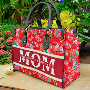 Personalized Gifts For Mom Leather Bag Dongbei Flower Pattern - Leather Bag - GoDuckee