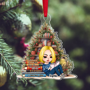 Personalized Reading Book Girl Acrylic Ornament, Christmas Gift For Book Lover - Ornament - GoDuckee