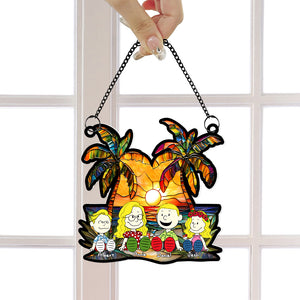 Personalized Gifts For Family Window Hanging Suncatcher Ornament Happy Family On The Beach 04KALU090125PA - Ornament - GoDuckee