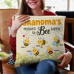 Grandma's Reasons To Bee Happy, Personalized Square Pillow, Cute Bee Family Square Pillow, Gifts For Grandma, Gifts For Birthday - Pillow - GoDuckee