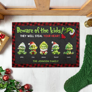 Beware Of The Kids, Gift For Family, Personalized Doormat, Green Monster Kids Doormat, Christmas Gift 01HTHN250923 - Doormat - GoDuckee