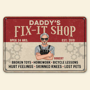 Daddy's Fix-It Shop Personalized Metal Wall Art, The Know-It-All Dad Metal Sign, Father's Day Gift, Birthday Gift For Dad - Metal Wall Art - GoDuckee