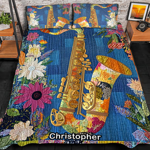 Floral Harmony Saxophone, Personalized Gifts For Saxophone Lovers Quilt Bed Set 03QNQN311224 - Blanket - GoDuckee