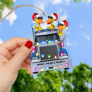 Trucker Christmas Cool Yellow Ducks Wearing Glasses Personalized Printed Car Ornament - Ornament - GoDuckee