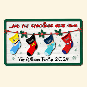 Personalized Gifts For Family Wood Sign, Cartoon Character Stockings Hung 03natn160824 - Wood Sign - GoDuckee