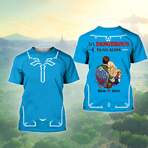 It's Dangerous To Go Alone, Couple Gift, Personalized 3D AOP shirt, Gamer Couple Hugging Shirt 01HUPO210723HH - AOP Products - GoDuckee