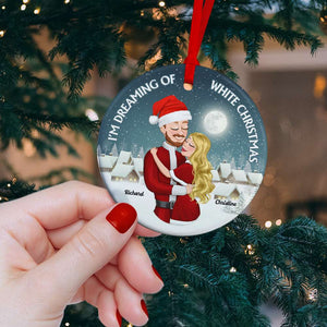 I'm Dreaming Of White Christmas, Couple Gift, Personalized Ceramic Ornament, Couple Hugging Ornament, Christmas Gift - Ornament - GoDuckee