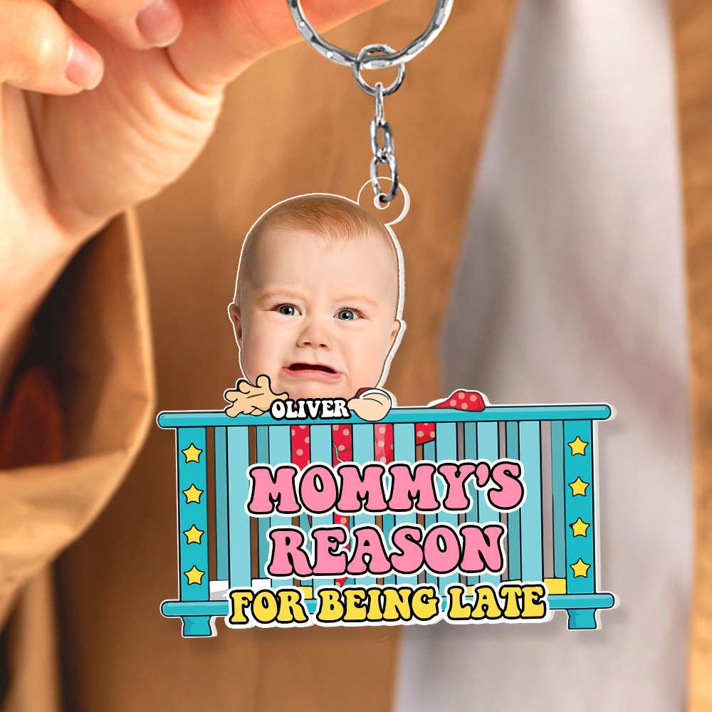 Custom Photo Gifts For Kids Keychain Mommy's Reason For Being Late - Keychains - GoDuckee