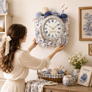 Toile De Jouy Floral Knitting Hanging Wall Clock - Personalized Gifts For Knitting Lovers 07palu080826 - Hanging Wall Clock - GoDuckee