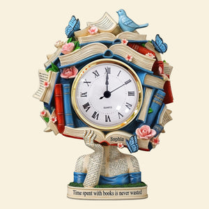 Book Head Girl Desk Clock, Personalized Gifts For Reading Girl 02qhtn030625 - Clock Plaques - GoDuckee