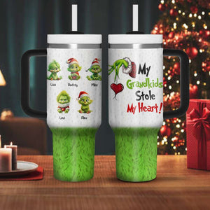 My Kids Stole My Heart, Gift For Family, Personalized 40oz With Handle Tumbler, Green Monster Kids Tumbler, Christmas Gift 06HTHN041023 - Tumbler Cup - GoDuckee