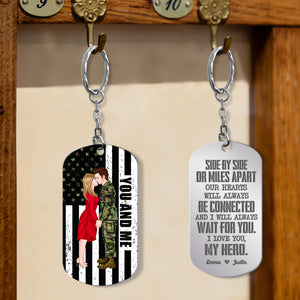 Hearts Always Connected, Personalized Stainless Steel Engraved Keychain, I Love You Keychain - Keychains - GoDuckee