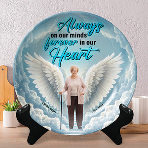 Personalized Gifts For Heaven Round Plate Always On Our Minds Forever In Our Hearts 05XQQN100325 - Ceramic Round Plate - GoDuckee