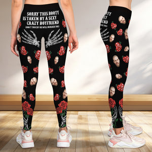 Sorry This Booty Is Taken By A Crazy Crazy Boyfriend, Couple Gift, Personalized Women Leggings, Funny Custom Face Legging - AOP Products - GoDuckee