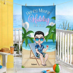 Newlywed Couple Honey Moonin Personalized Beach Towel, Hubby Wifey Beach Vacation - Beach Towel - GoDuckee