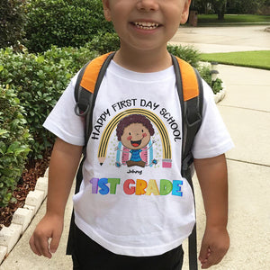 Happy First Day School, Gift For Kid, Personalized Shirt, Rainbow Kids Shirt, Summer Gift - Shirts - GoDuckee
