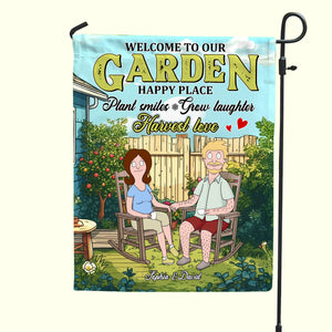 Personalized Gifts For Couple Garden Flag 04xqtn110225pa Our Garden Happy Place Plant Smiles Grow Laughter - Garden Flag - GoDuckee