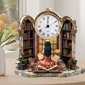 Girl Holding Books Acrylic Desk Clock Plaque Personalized Gifts for Book Lovers 05TGQN230525 - Clock Plaques - GoDuckee