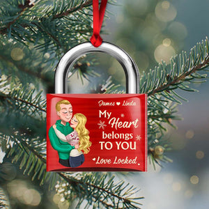 My Heart Belongs To You, Couple Gift, Personalized Acrylic Ornament, Locked Couple Ornament, Christmas Gift - Ornament - GoDuckee