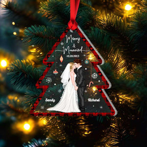 Merry & Married, Couple Gift, Personalized Acrylic Ornament, Married Couple Ornament, Christmas Gift - Ornament - GoDuckee