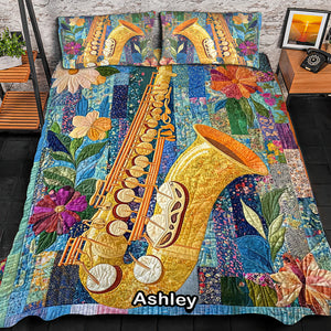 Vibrant Saxophone in Bloom, Personalized Gifts For Saxophone Lovers Quilt Bed Set 04QNQN311224 - Blanket - GoDuckee