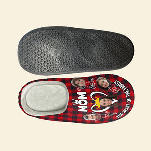 Mom - The Heart of The Family, Custom Family Face Home Slippers, Gift For Mom, Mother's Day Gifts - Shoes - GoDuckee