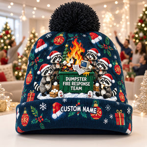 Raccoon Dumpster Fire Response Team Bobble Beanie Hat - Personalized Gifts For Coworkers 01QHDT241026