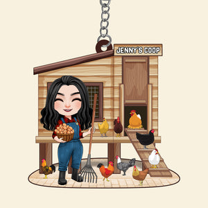 Personalized Poultry Farming Chicken Girl At The Coop Keychain, Gift For Farmers - Keychains - GoDuckee