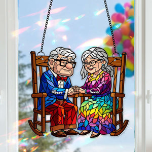 Old Couple On the Porch Suncatcher - Personalized Gifts For Couples 01TOLU190725 - Ornament - GoDuckee