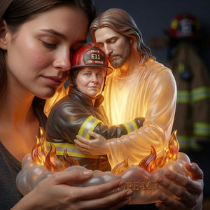 Custom Photo Firefighter In Jesus Arm Light Box- Personalized Keepsake To Remember Departed Firefighter 02qhlu100426 - Light Box - GoDuckee