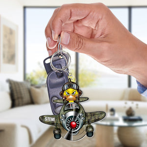 Gift For Fighter PIlot, Personalized Keychain, MIlitary Duck Keychain - Keychains - GoDuckee