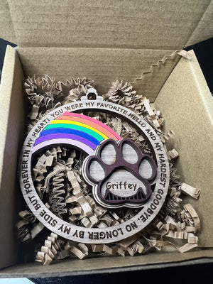 Personalized Rainbow Bridge Pet Memorial Wood Ornament - My Favorite Hello And Hardest Goodbye - Ornament - GoDuckee