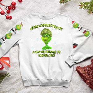 Never Underestimate A Nana Belongs To Trouble Crew, Gift For Grandma, Personalized 3D Shirt, Grandkids Green Monster AOP Shirt, Christmas Gift 06OHHN300623 - AOP Products - GoDuckee