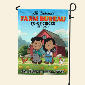 Personalized Gifts For Farmer Couple Garden Flag 01totn200225hg Farm Bureau Coop Chicks Say Cluck It And Walk Away - Garden Flag - GoDuckee