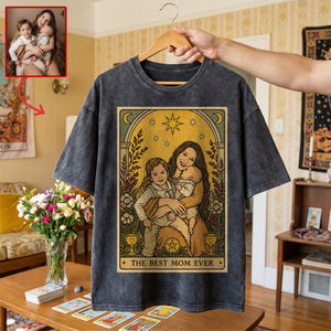 Best Mom Tarot Card Washed T-shirt - Custom Photo Gifts For Moms 02qhqn240426 - Shirts - GoDuckee