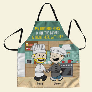 Personalized Gifts For Chef Couple Aprons 01xqtn130125hg My Favorite Place Is Right Here With You - Aprons - GoDuckee