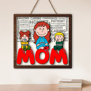 Personalized Gifts For Moms 2 Layers Wood Sign Moms & Little Ones 02TOLU090125HH - Wood Sign - GoDuckee
